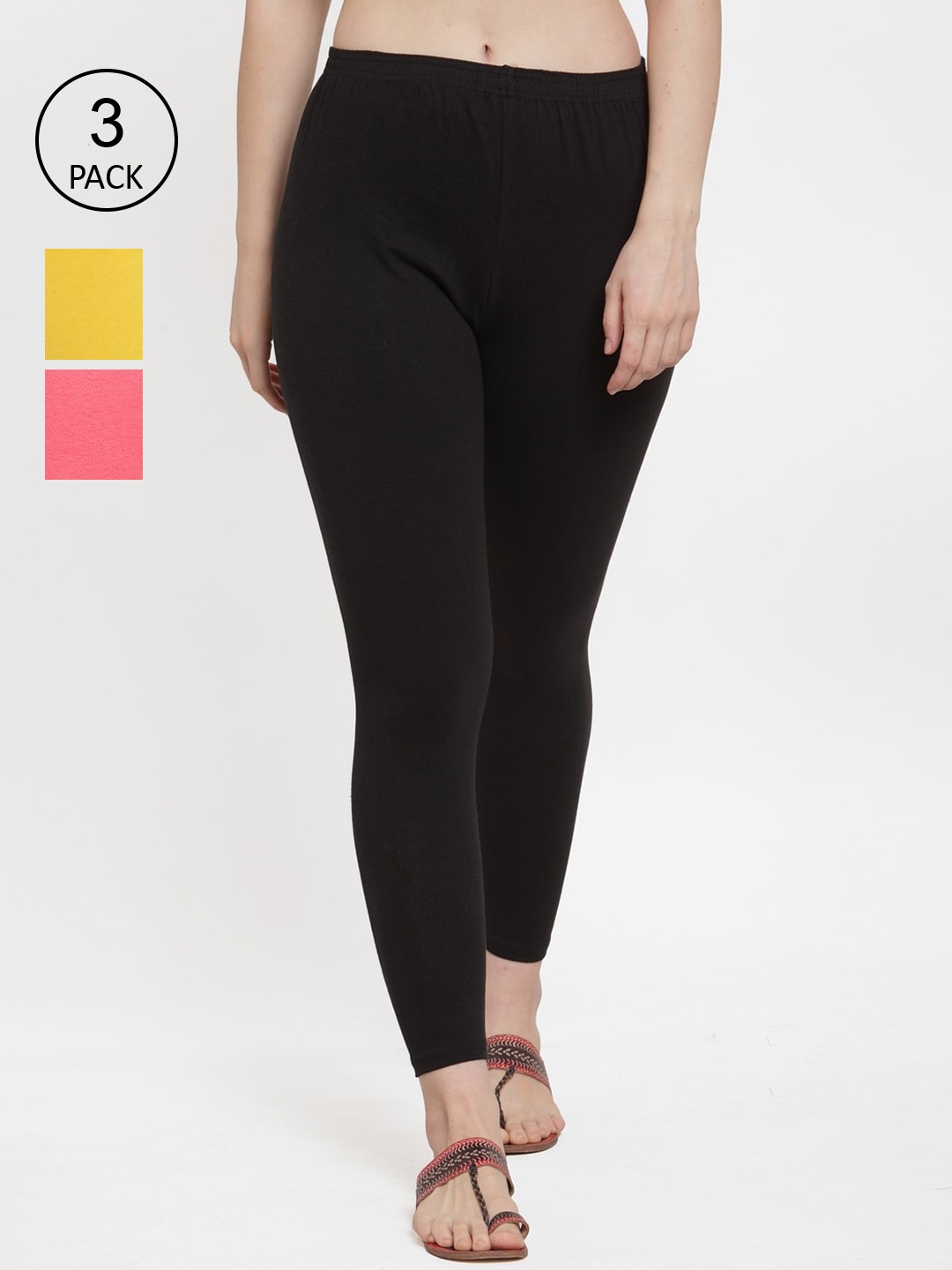 

GRACIT Women Pack Of 3 Solid Ankle Length Leggings, Black