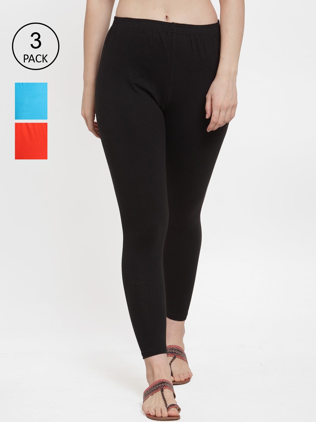 

GRACIT Women Pack Of 3 Solid Ankle-Length Leggings, Black