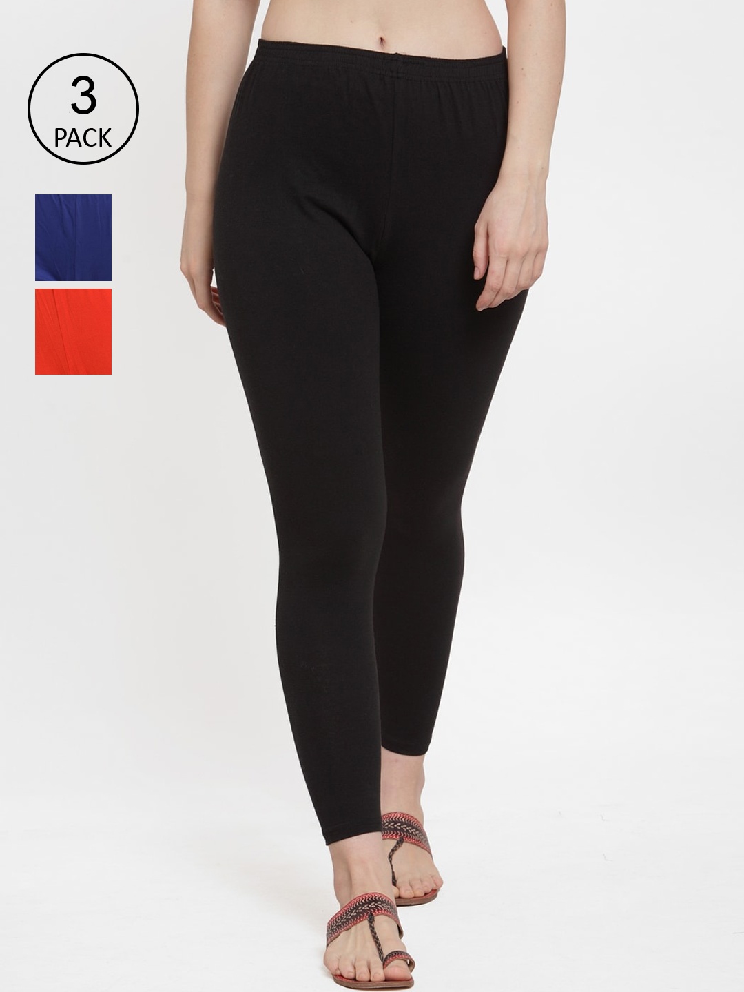 

GRACIT Women Pack Of 3 Solid Ankle-Length Leggings, Black
