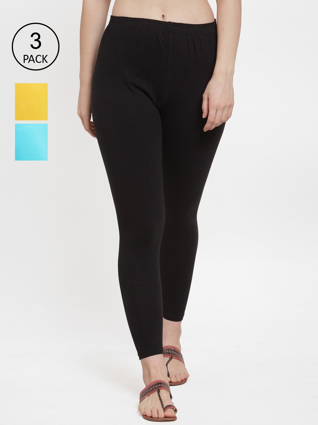 

GRACIT Women Pack Of 3 Solid Ankle-Length Leggings, Black