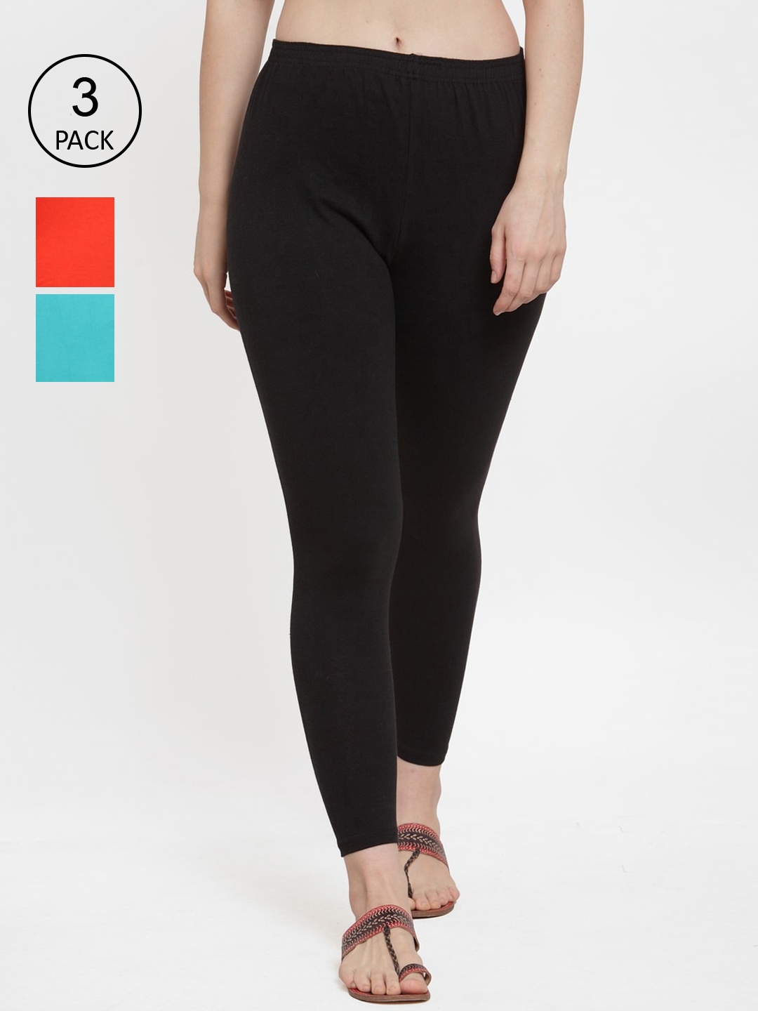 

GRACIT Woman Pack Of 3 Solid Ankle Length Legging, Black