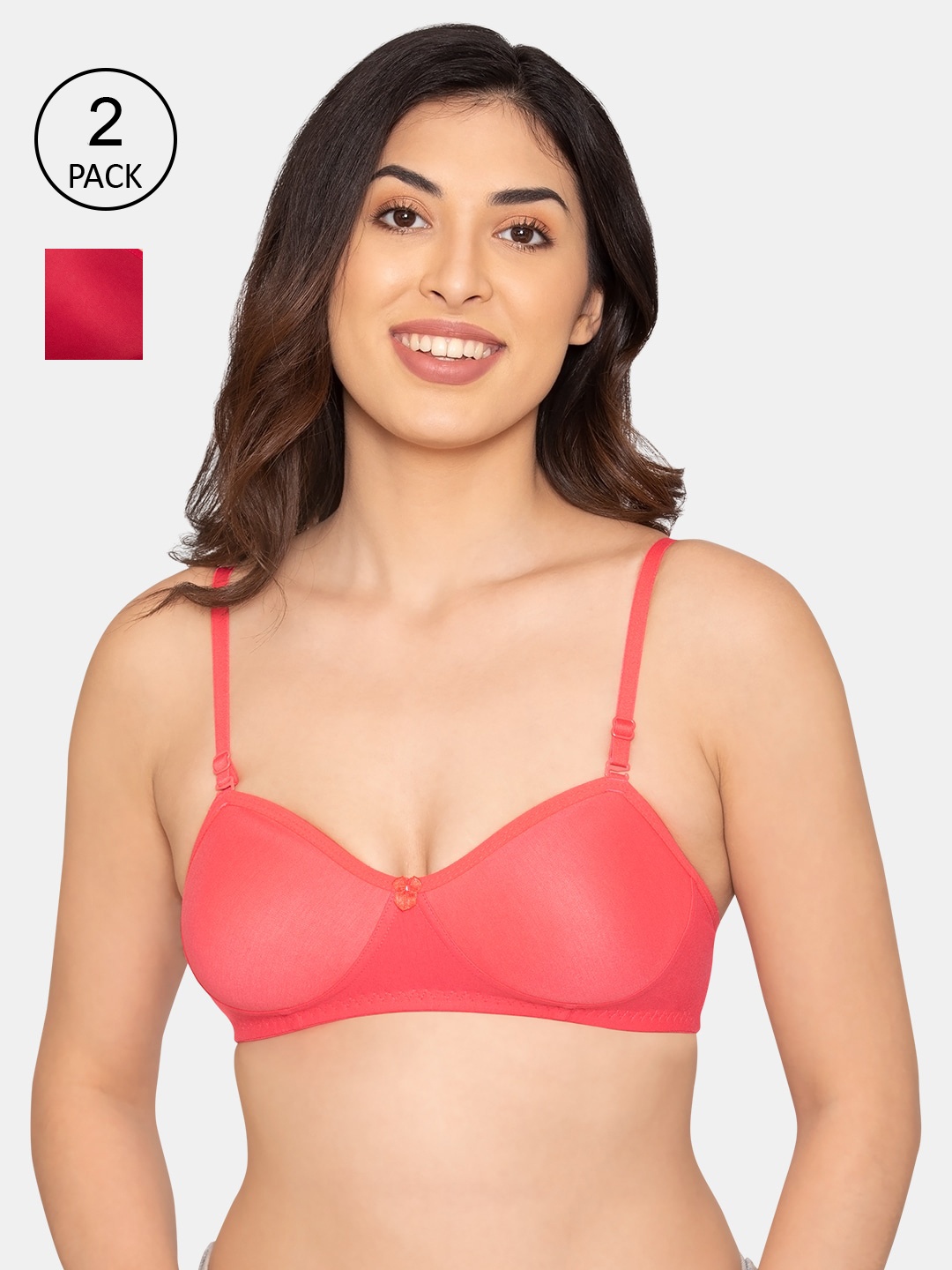 

K LINGERIE Red & Peach-Coloured Bra