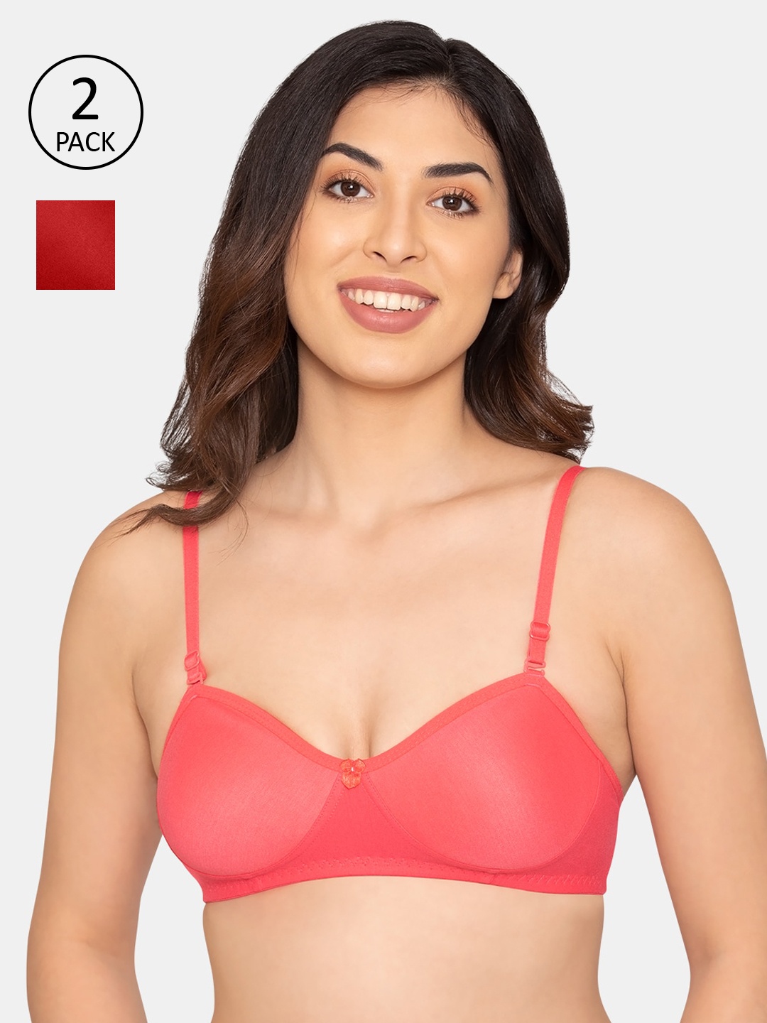 

K LINGERIE Red & Peach-Coloured Bra