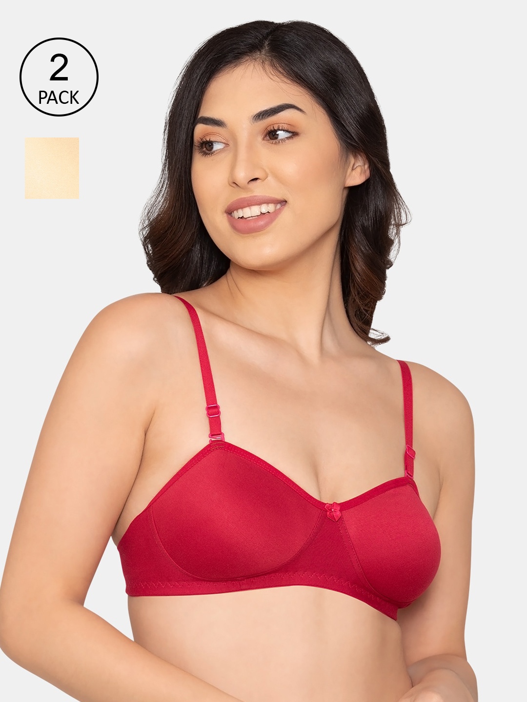 

K LINGERIE Women Pack Of 2 Nude-Coloured & Maroon Medium coverage Bra