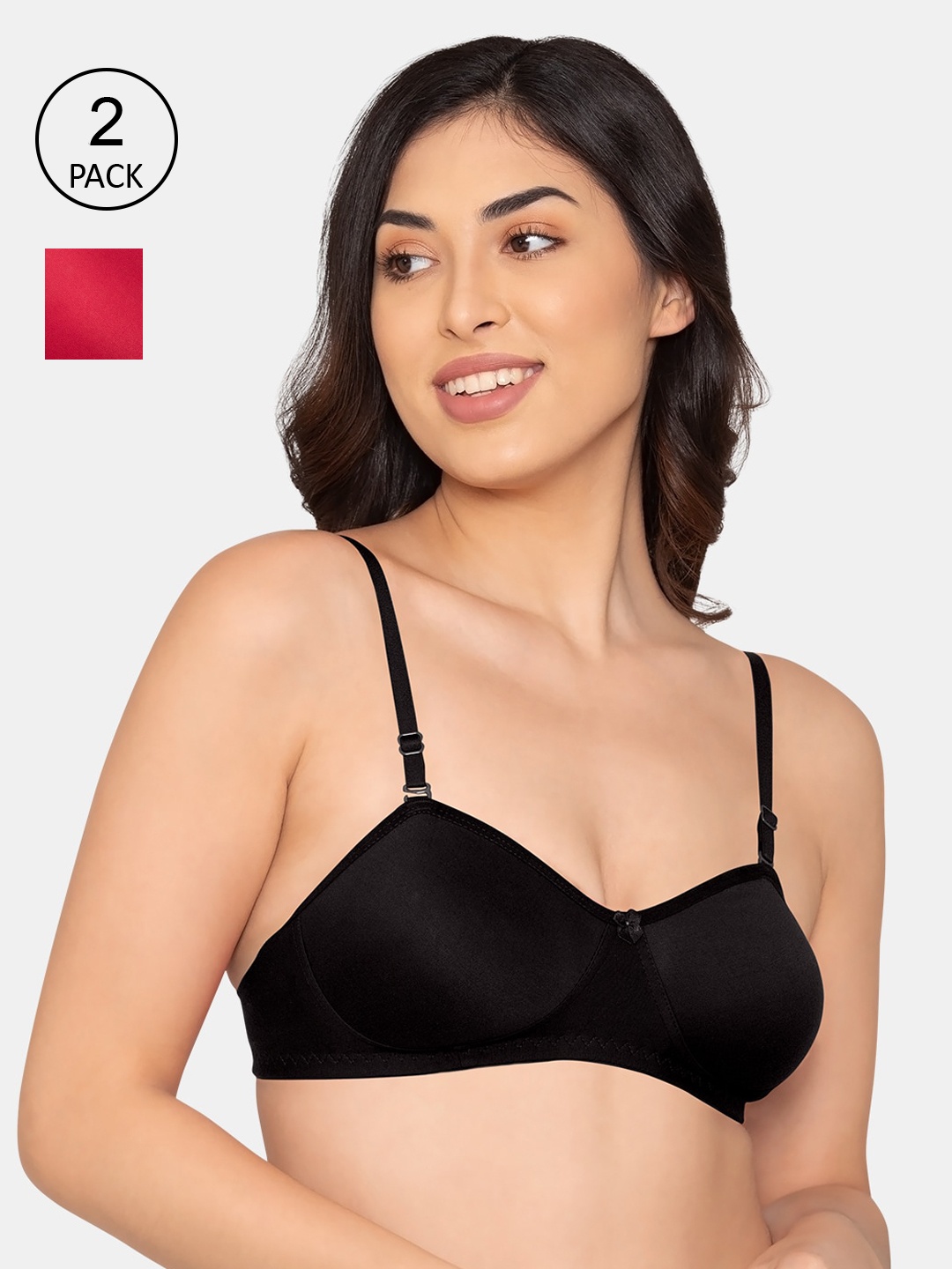 

K LINGERIE Pack Of 2 Black & Red Balconette Bra 5054-BLACK RANI 30 B-BLACK RANI