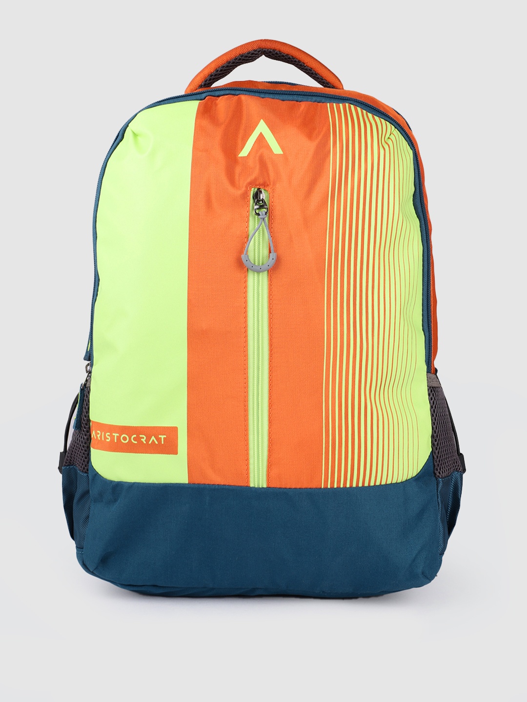 

Aristocrat Unisex Orange & Fluorescent Green Colourblocked Backpack