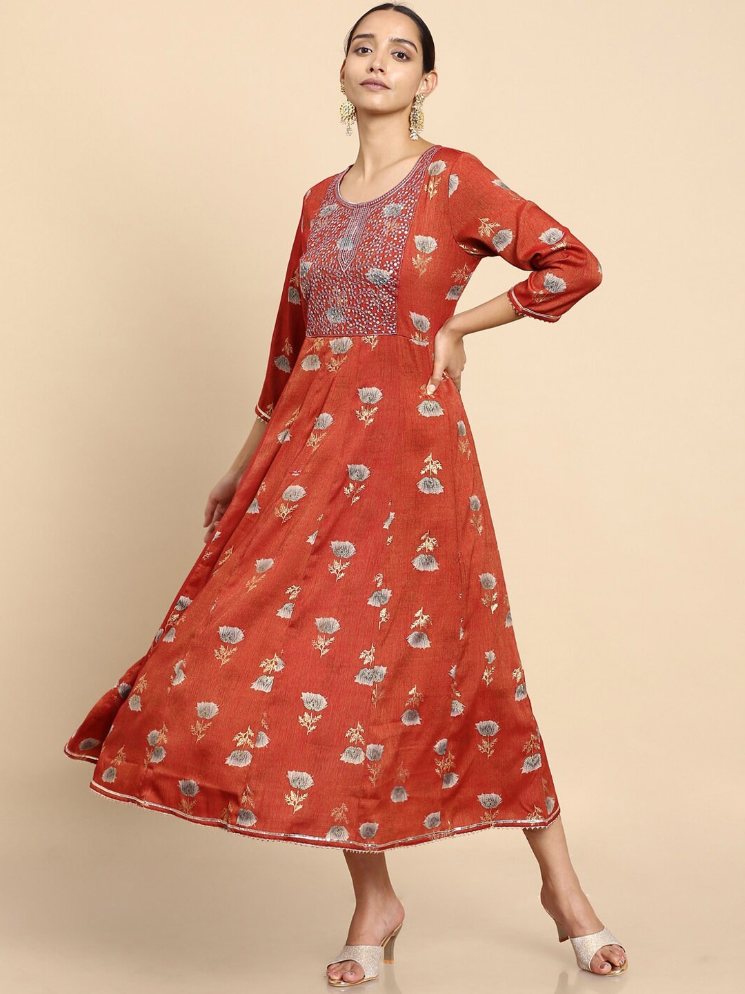 

Soch Women Rust Red Ethnic Motifs Printed Anarkali Kurta