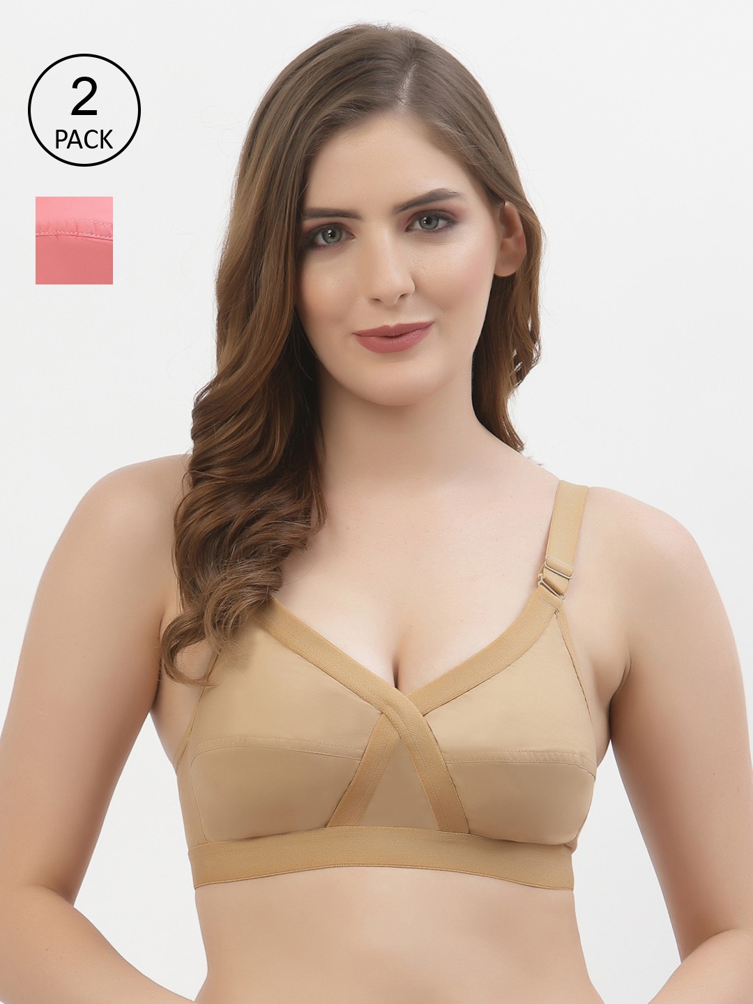 

Floret Pack of 2 Non-Padded Non-Wired Full Coverage Cotton Bras with All Day Comfort, Nude