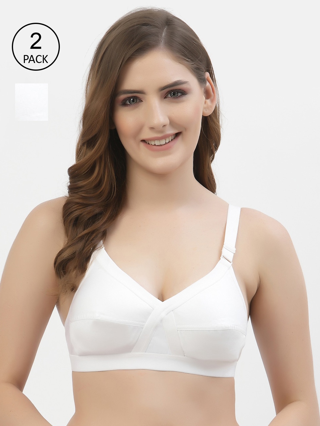 

Floret Pack of 2 Non-Padded Non-Wired Full Coverage Cotton Bras with All Day Comfort, White