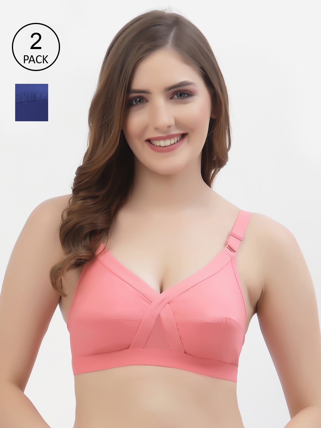 

Floret Pack of 2 Non-Padded Non-Wired Full Coverage Cotton Bras with All Day Comfort, Pink