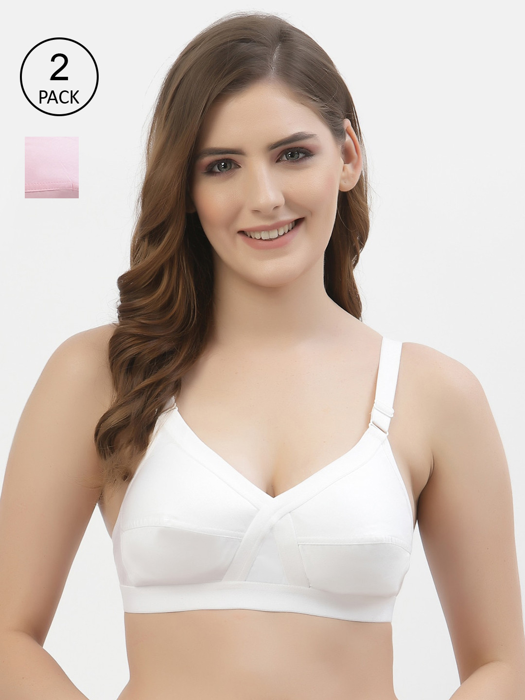

Floret Pack of 2 Non-Padded Non-Wired Full Coverage Cotton Bras with All Day Comfort, White