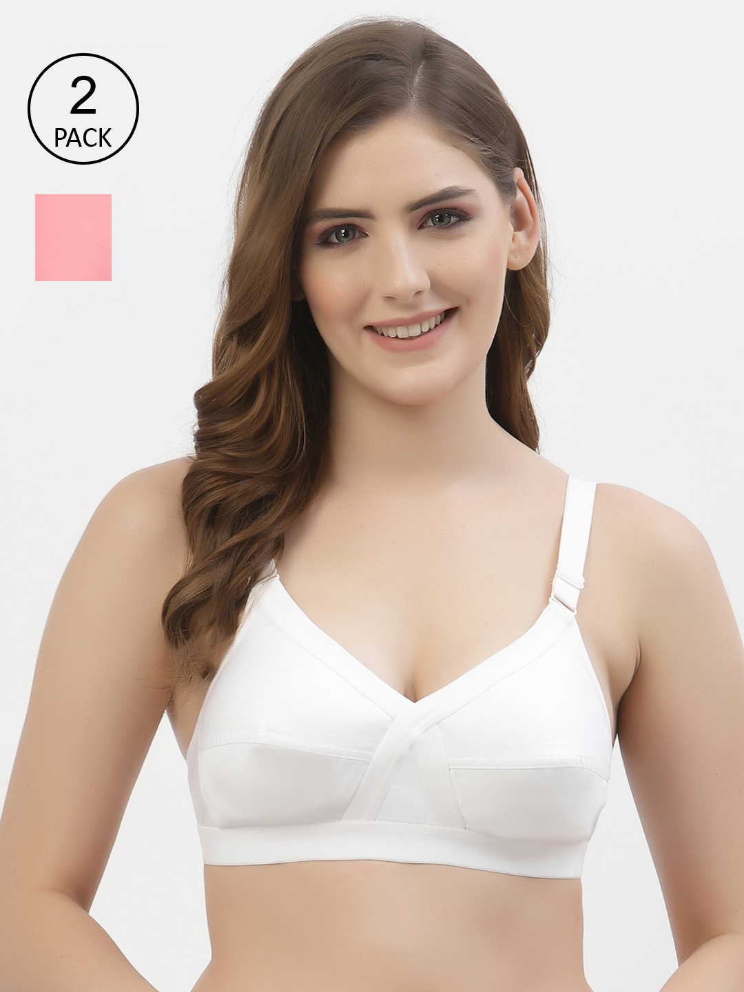 

Floret Pack of 2 White & Rose Pink Non Wired Full Coverage Cotton Everyday Bra