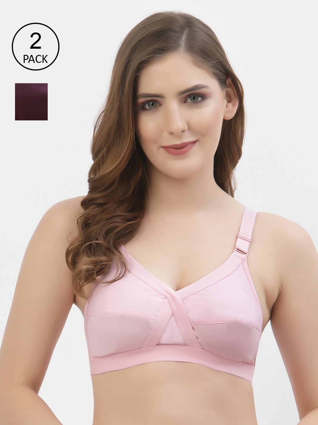 

Floret Pack of 2 Non-Padded Non-Wired Full Coverage Cotton Bras with All Day Comfort, Pink