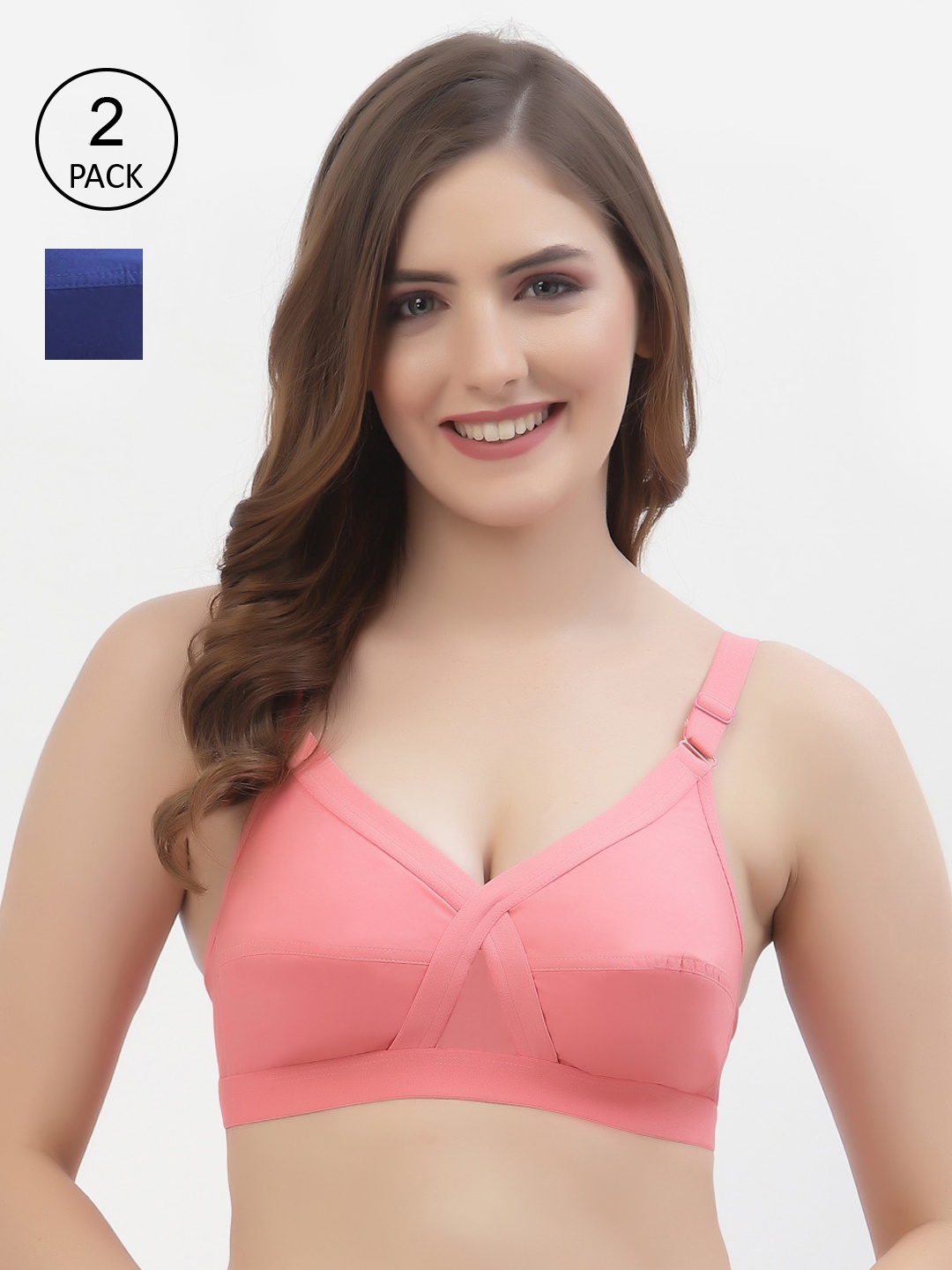 

Floret Pack of 2 Non-Padded Non-Wired Full Coverage Cotton Bras with All Day Comfort, Rose