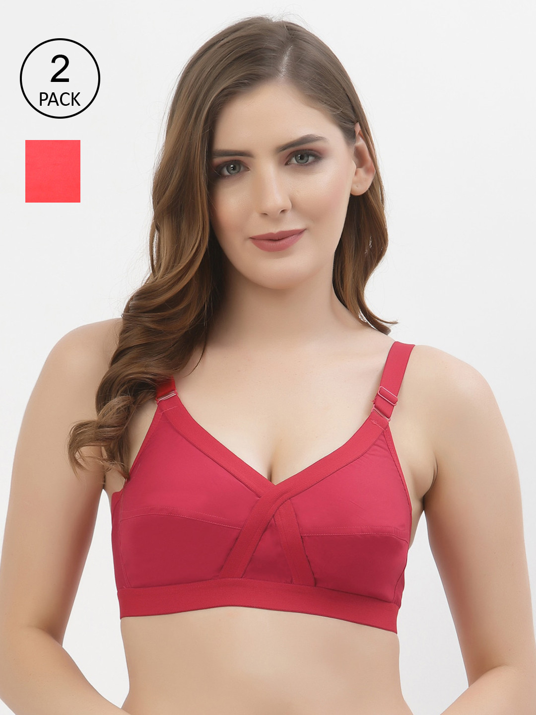 

Floret Pack of 2 Non-Padded Non-Wired Full Coverage Cotton Bras with All Day Comfort, Red
