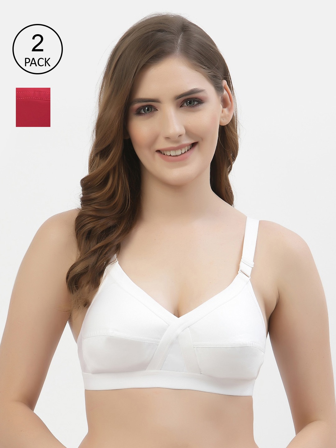 

Floret Pack of 2 Non-Padded Non-Wired Full Coverage Cotton Bras with All Day Comfort, White