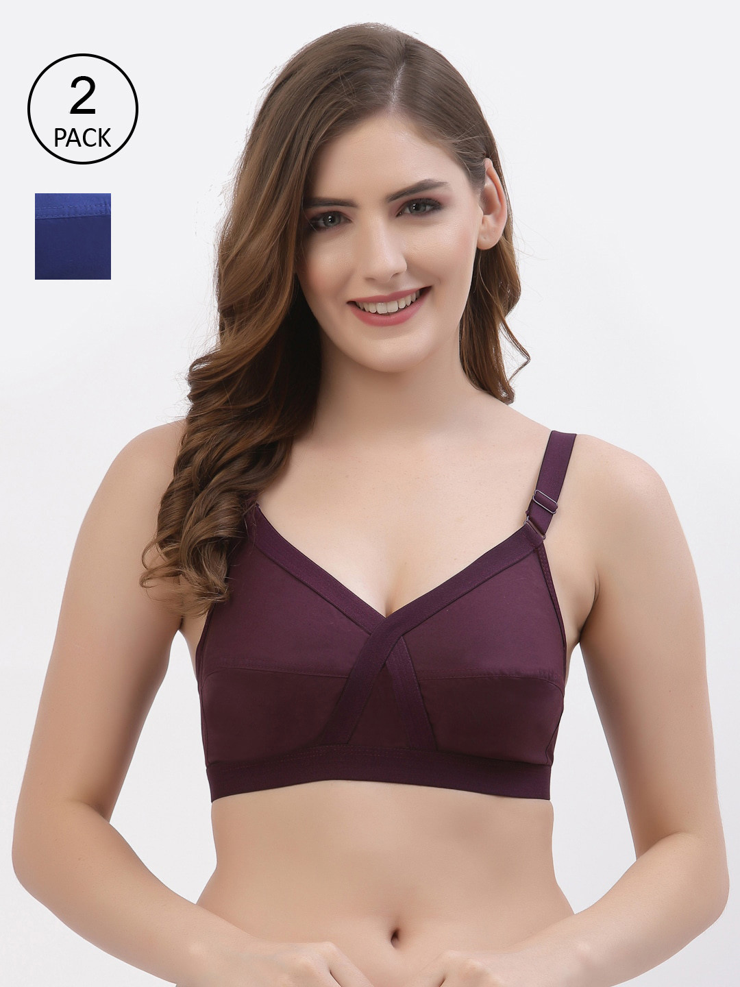 

Floret Pack of 2 Non-Padded Non-Wired Full Coverage Cotton Bras with All Day Comfort, Burgundy