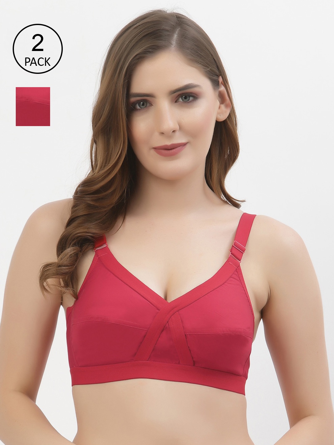 

Floret Pack of 2 Non-Padded Non-Wired Full Coverage Cotton Bras with All Day Comfort, Red