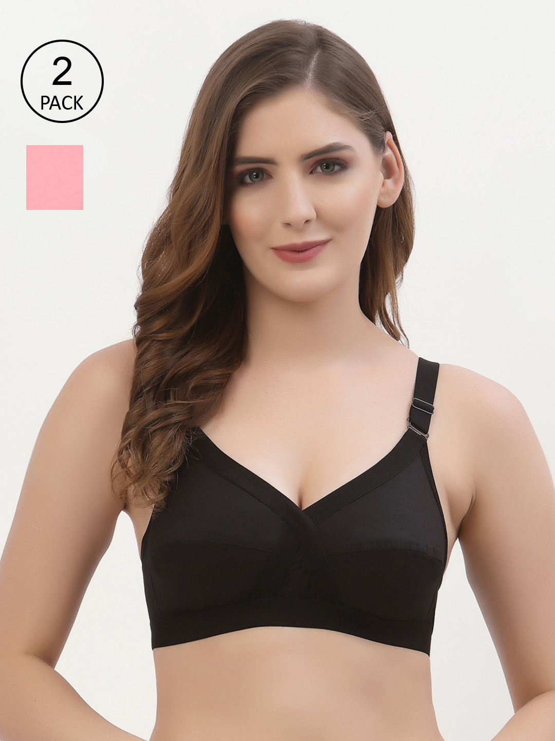 

Floret Pack of 2 Non-Padded Non-Wired Full Coverage Cotton Bras with All Day Comfort, Black