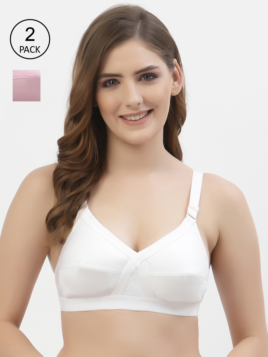 

Floret Pack of 2 Non-Padded Non-Wired Full Coverage Cotton Bras with All Day Comfort, White