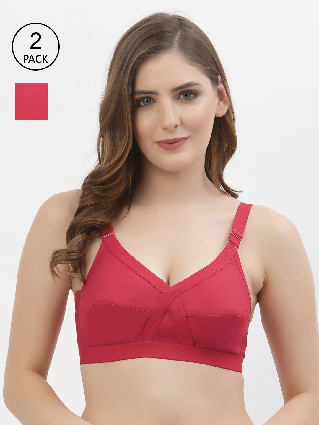 

Floret Pack of 2 Non-Padded Non-Wired Full Coverage Cotton Bras with All Day Comfort, Red