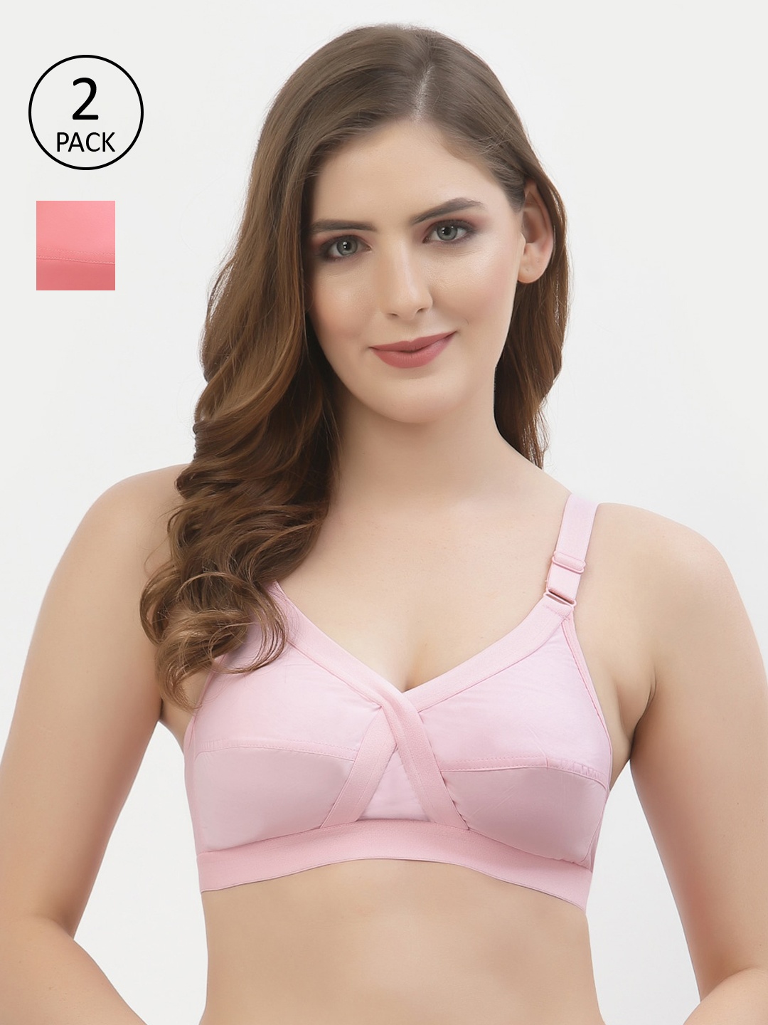 

Floret Pack of 2 Non-Padded Non-Wired Full Coverage Cotton Bras with All Day Comfort, Pink