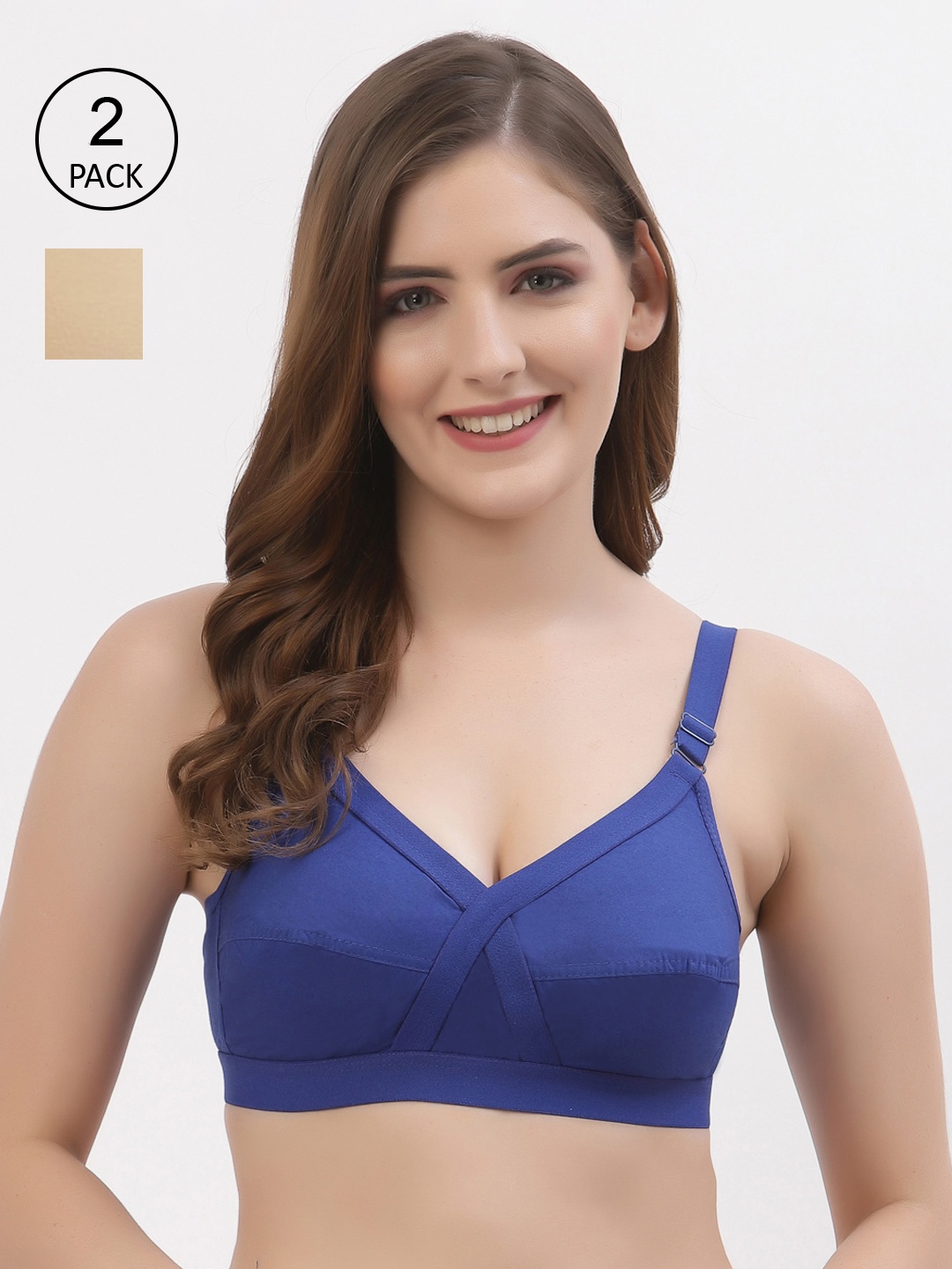 

Floret Pack of 2 Non-Padded Non-Wired Full Coverage Cotton Bras with All Day Comfort, Blue