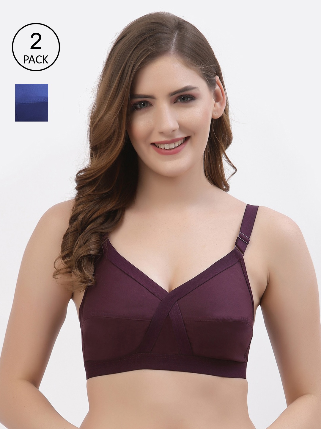 

Floret Pack of 2 Non-Padded Non-Wired Full Coverage Cotton Bras with All Day Comfort, Burgundy