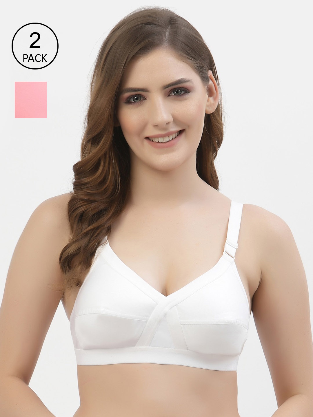 

Floret Pack of 2 Non-Padded Non-Wired Full Coverage Cotton Bras with All Day Comfort, White