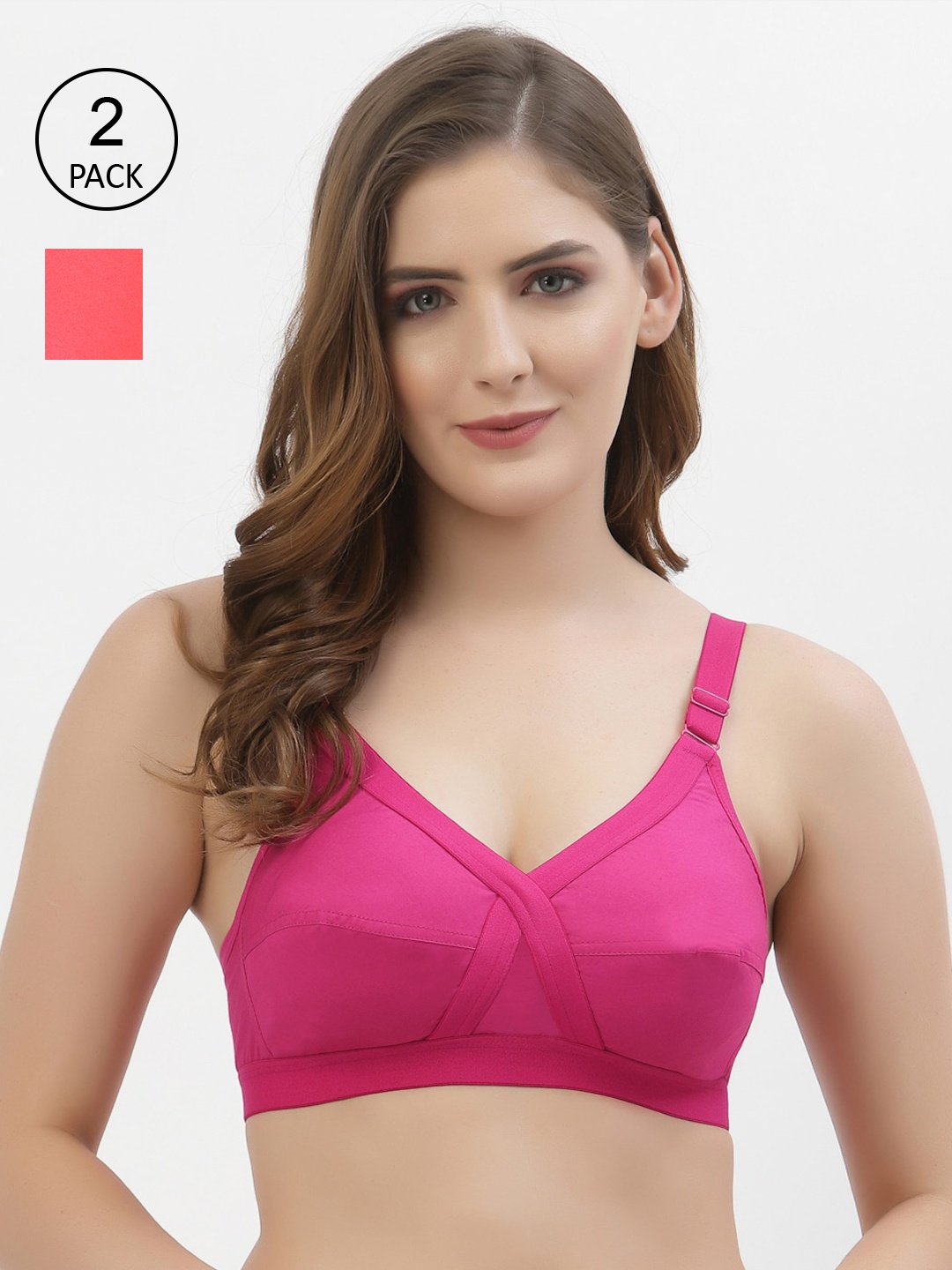 

Floret Pack of 2 Non-Padded Non-Wired Full Coverage Cotton Bras with All Day Comfort, Magenta