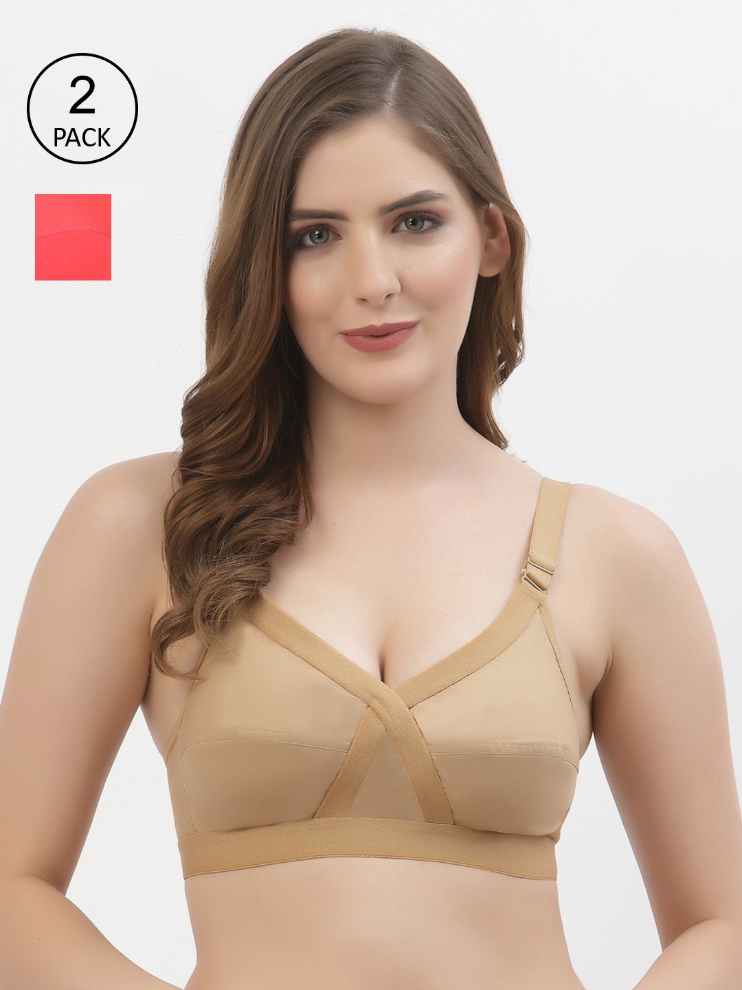 

Floret Pack of 2 Non-Padded Non-Wired Full Coverage Cotton Bras with All Day Comfort, Nude