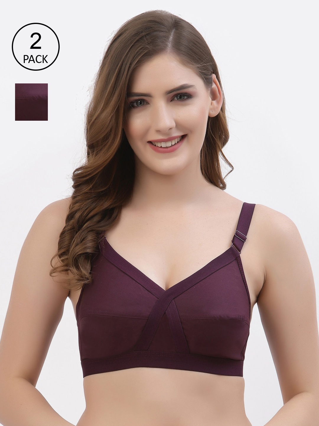 

Floret Pack of 2 Non-Padded Non-Wired Full Coverage Cotton Bras with All Day Comfort, Burgundy