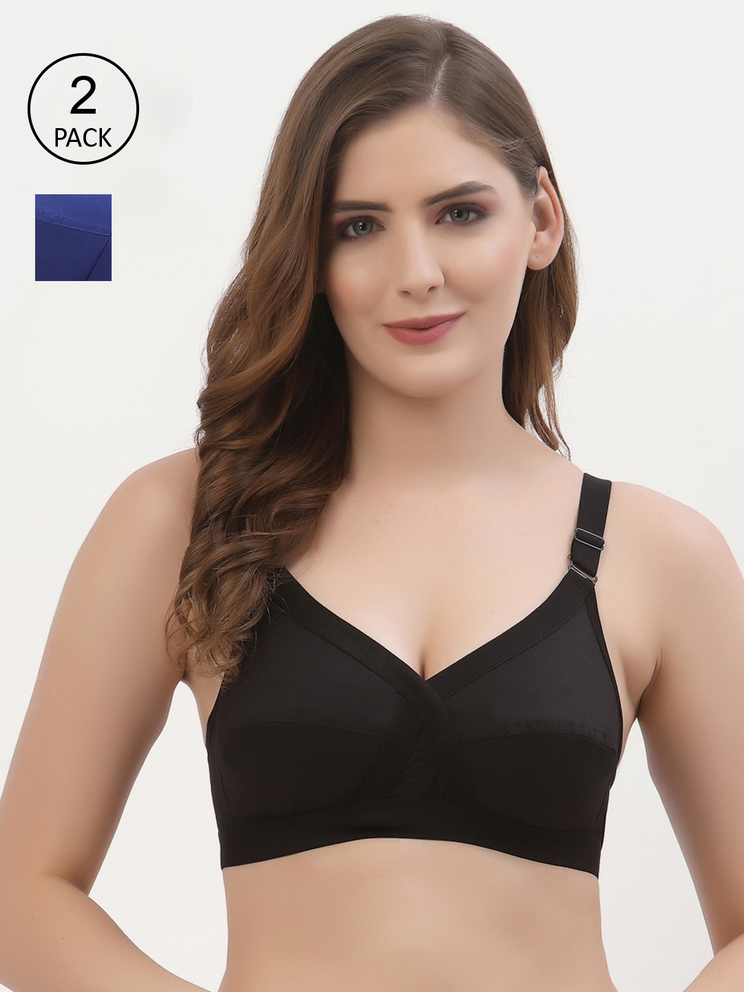 

Floret Pack of 2 Non-Padded Non-Wired Full Coverage Cotton Bras with All Day Comfort, Black