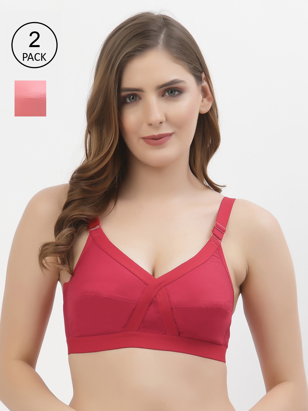 

Floret Pack of 2 Non-Padded Non-Wired Full Coverage Cotton Bras with All Day Comfort, Maroon