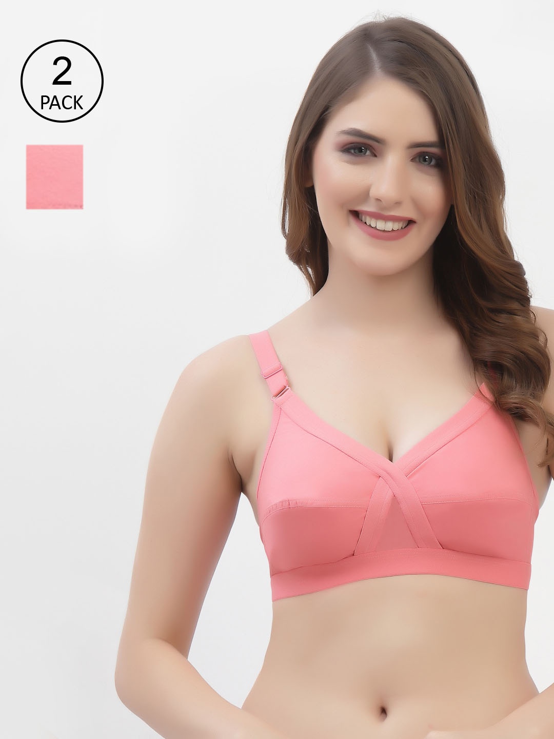 

Floret Pack of 2 Non-Padded Non-Wired Full Coverage Cotton Bras with All Day Comfort, Rose