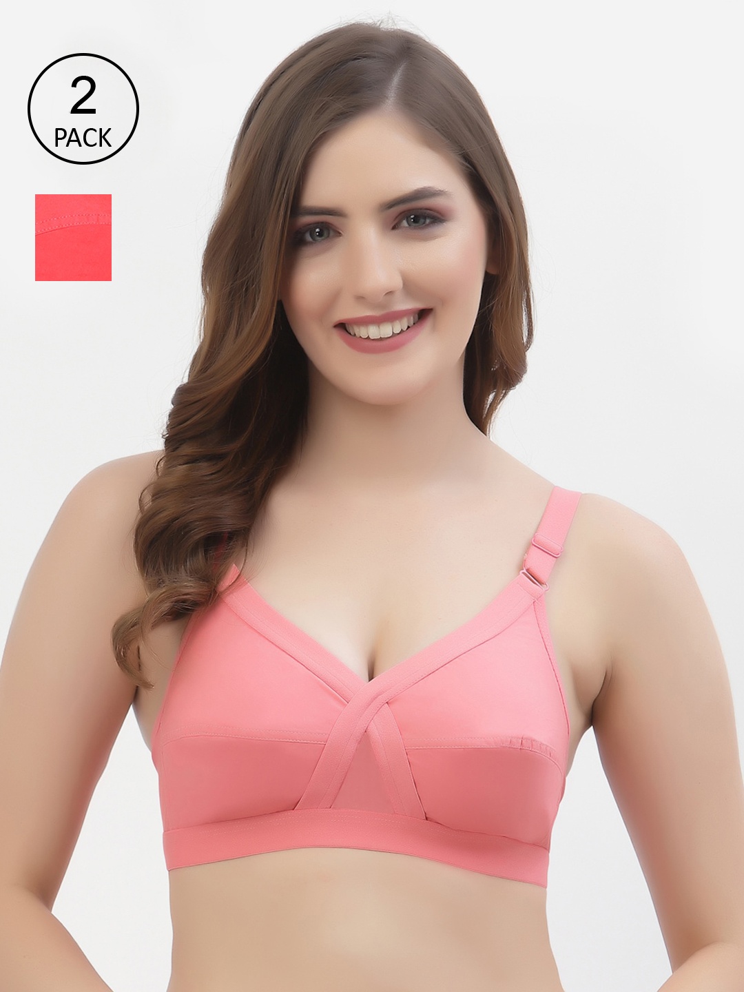 

Floret Pack of 2 Non-Padded Non-Wired Full Coverage Cotton Bras with All Day Comfort, Pink