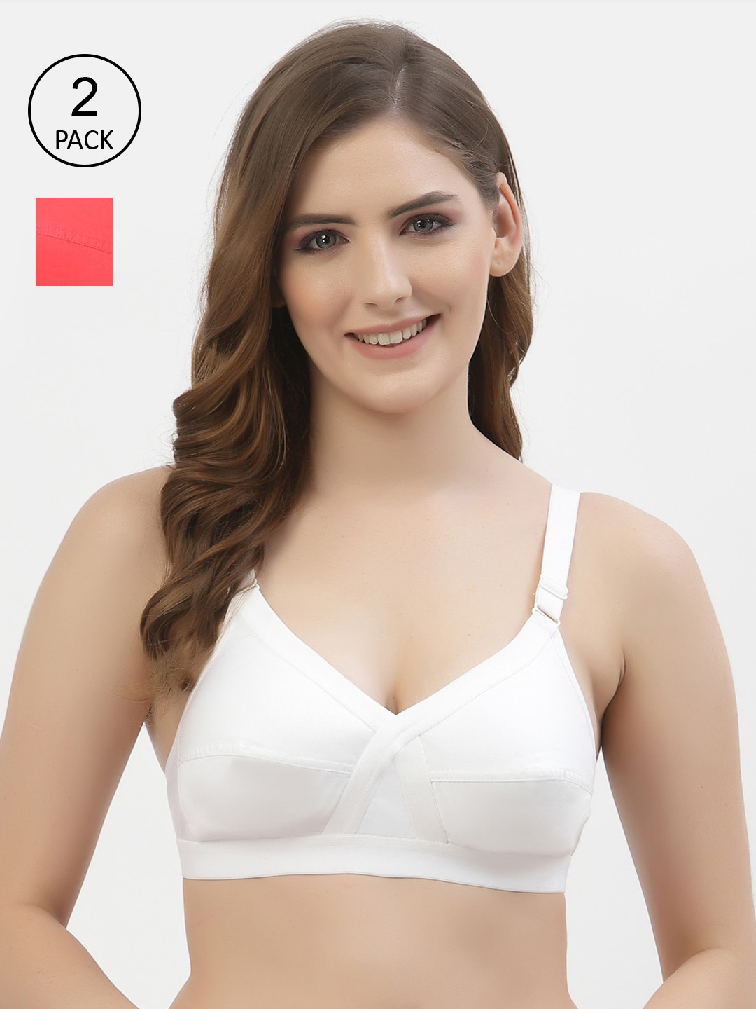 

Floret Pack of 2 Non-Padded Non-Wired Full Coverage Cotton Bras with All Day Comfort, White