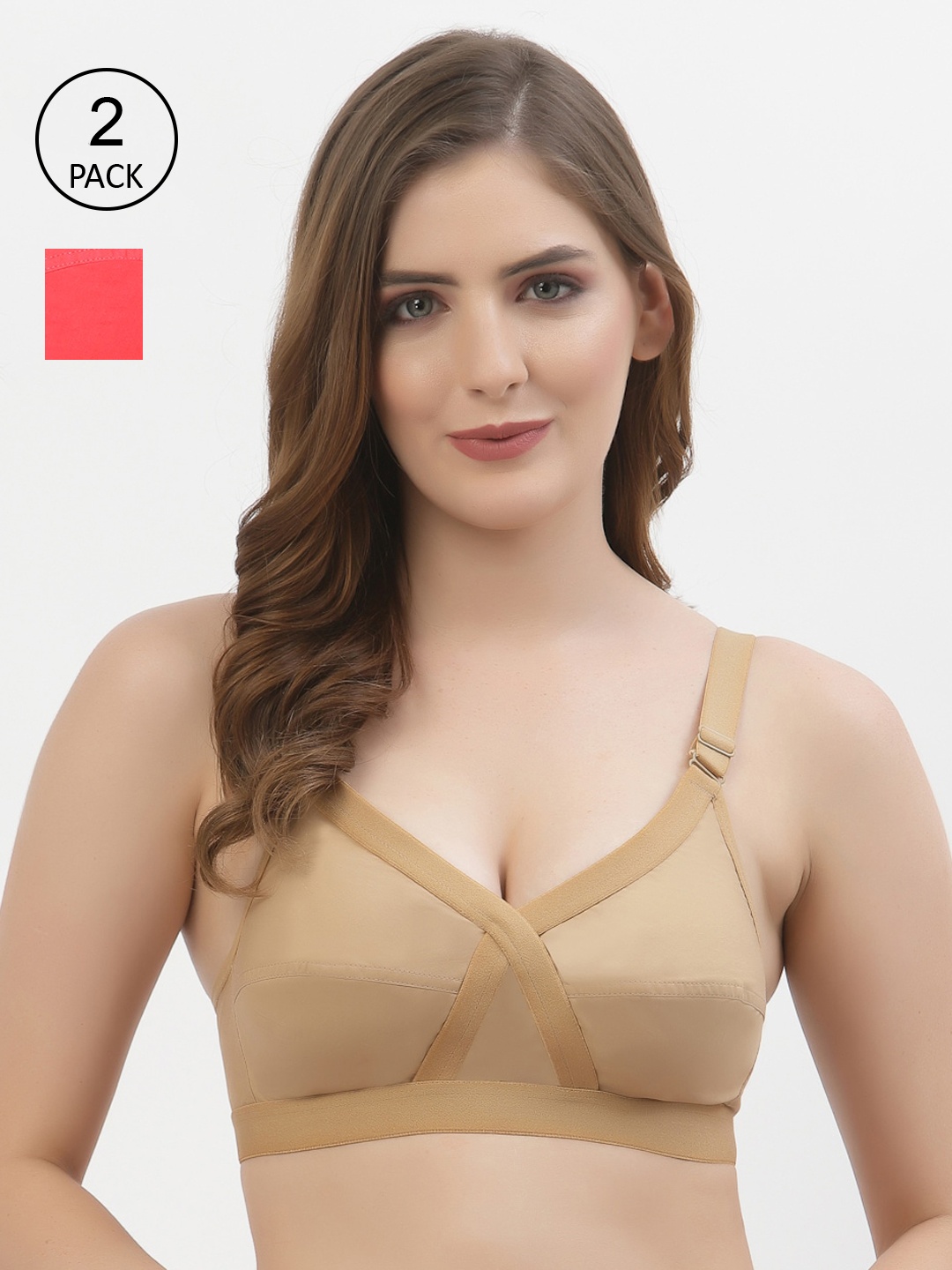 

Floret Pack of 2 Non-Padded Non-Wired Full Coverage Cotton Bras with All Day Comfort, Nude