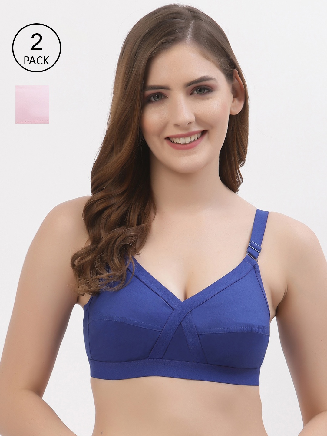 

Floret Blue & Pink Pack of 2 Non-Padded Non-Wired Everyday Bras