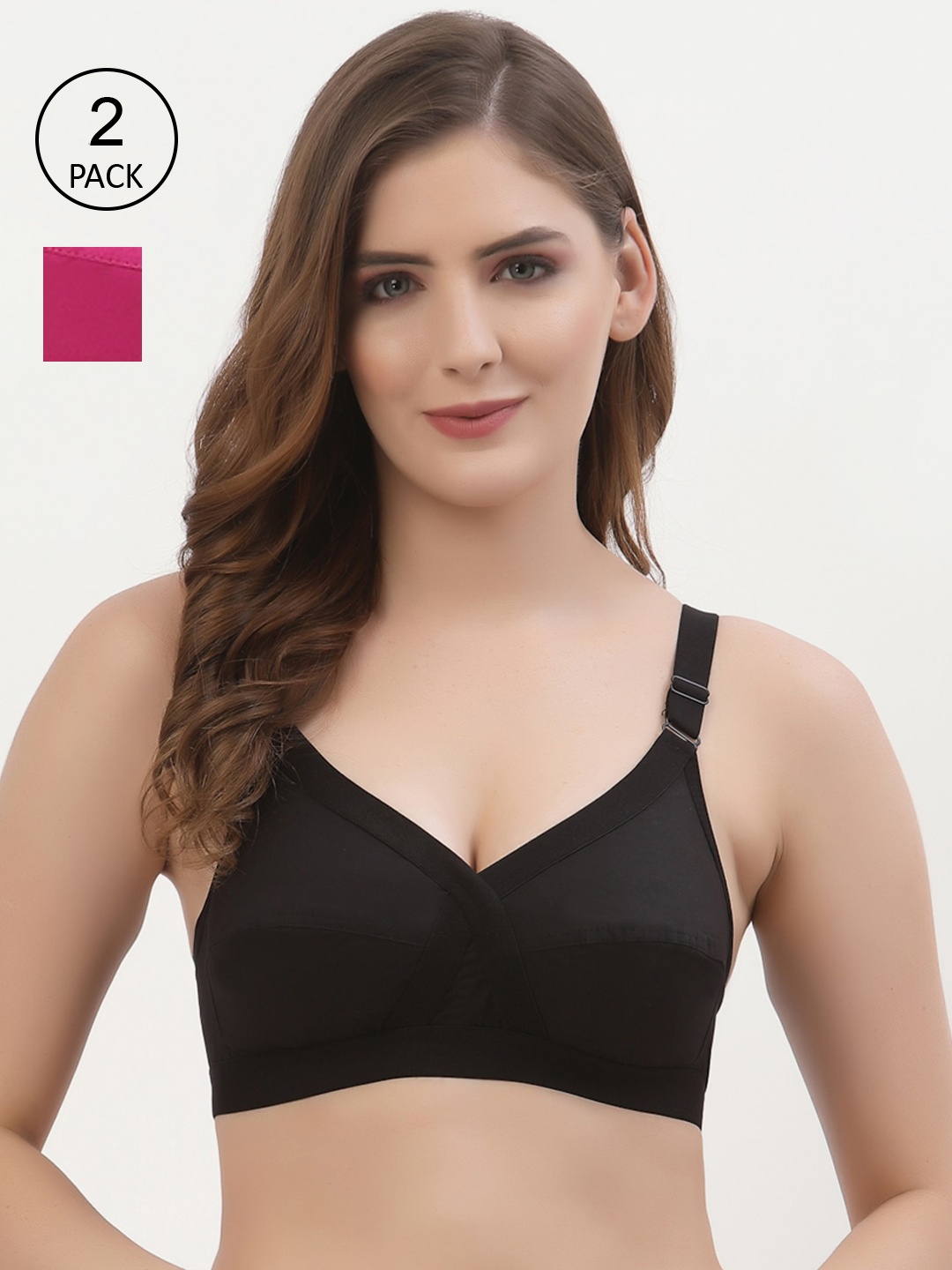 

Floret Black & Magenta Pack of 2 Non-Wired Non-Padded Everyday Bras