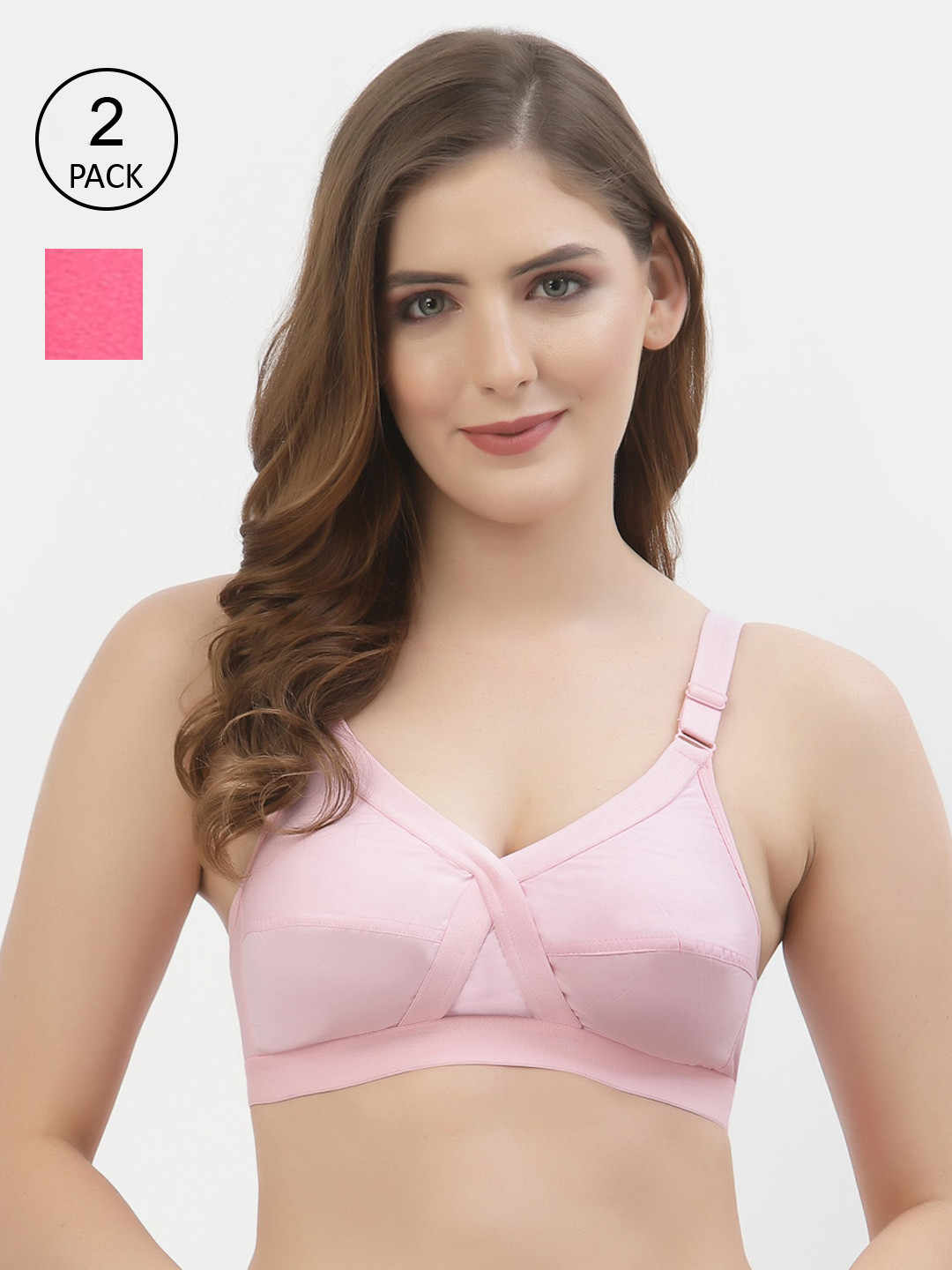 

Floret Pack of 2 Non-Padded Non-Wired Full Coverage Cotton Bras with All Day Comfort, Pink