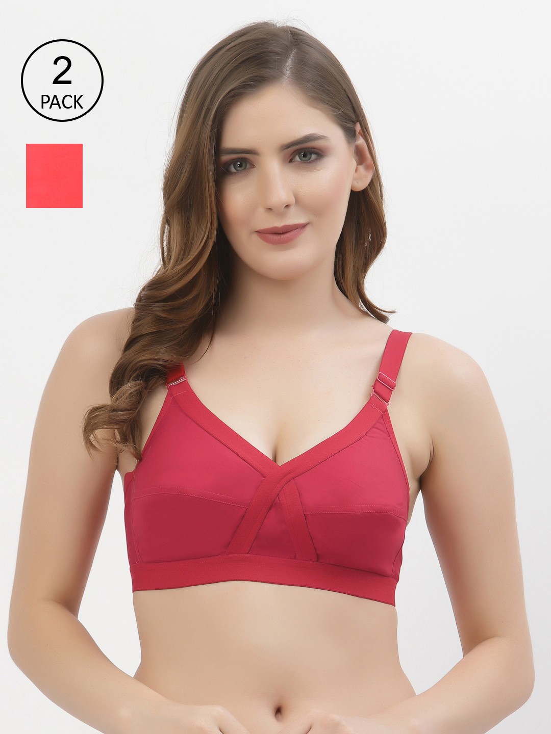 

Floret Pack of 2 Non-Padded Non-Wired Full Coverage Cotton Bras with All Day Comfort, Red