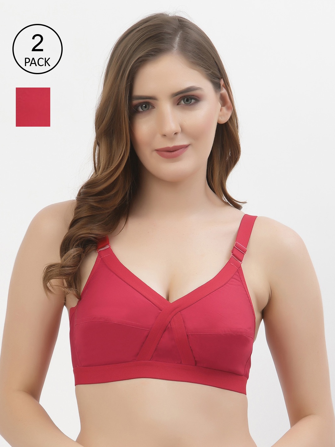 

Floret Pack of 2 Non-Padded Non-Wired Full Coverage Cotton Bras with All Day Comfort, Red