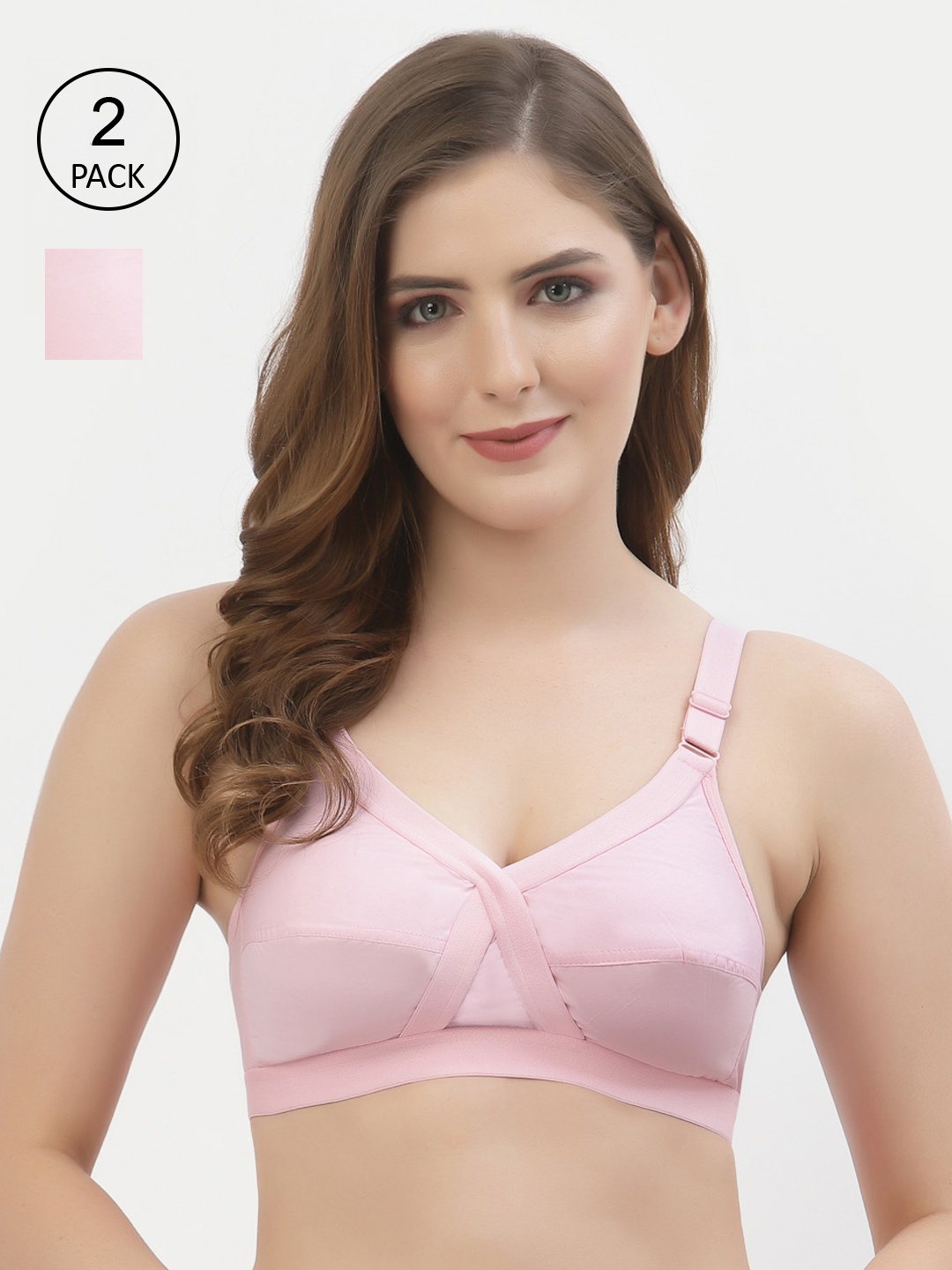 

Floret Pack of 2 Non-Padded Non-Wired Full Coverage Cotton Bras with All Day Comfort, Pink