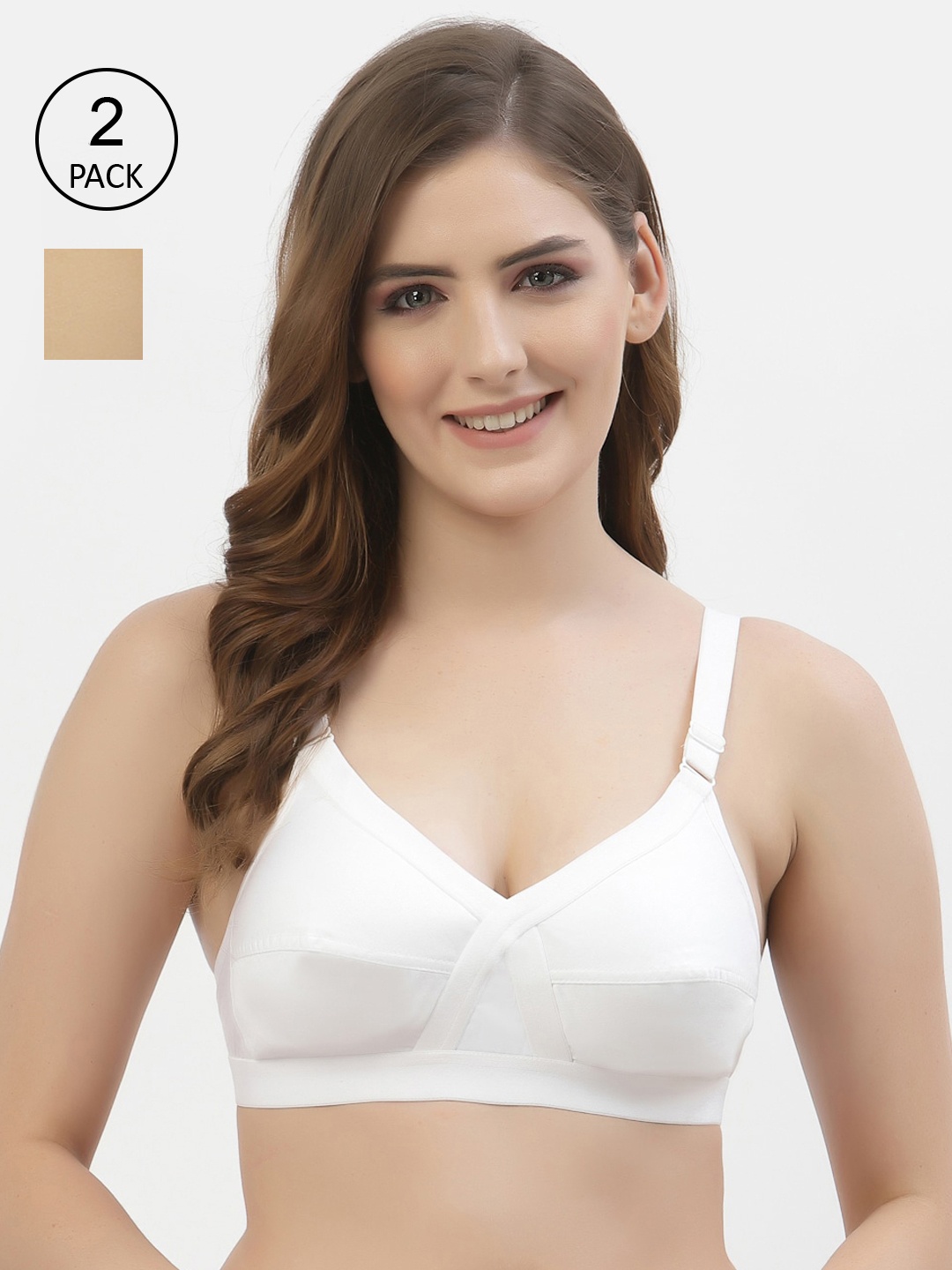 

Floret Pack of 2 Non-Padded Non-Wired Full Coverage Cotton Bras with All Day Comfort, White