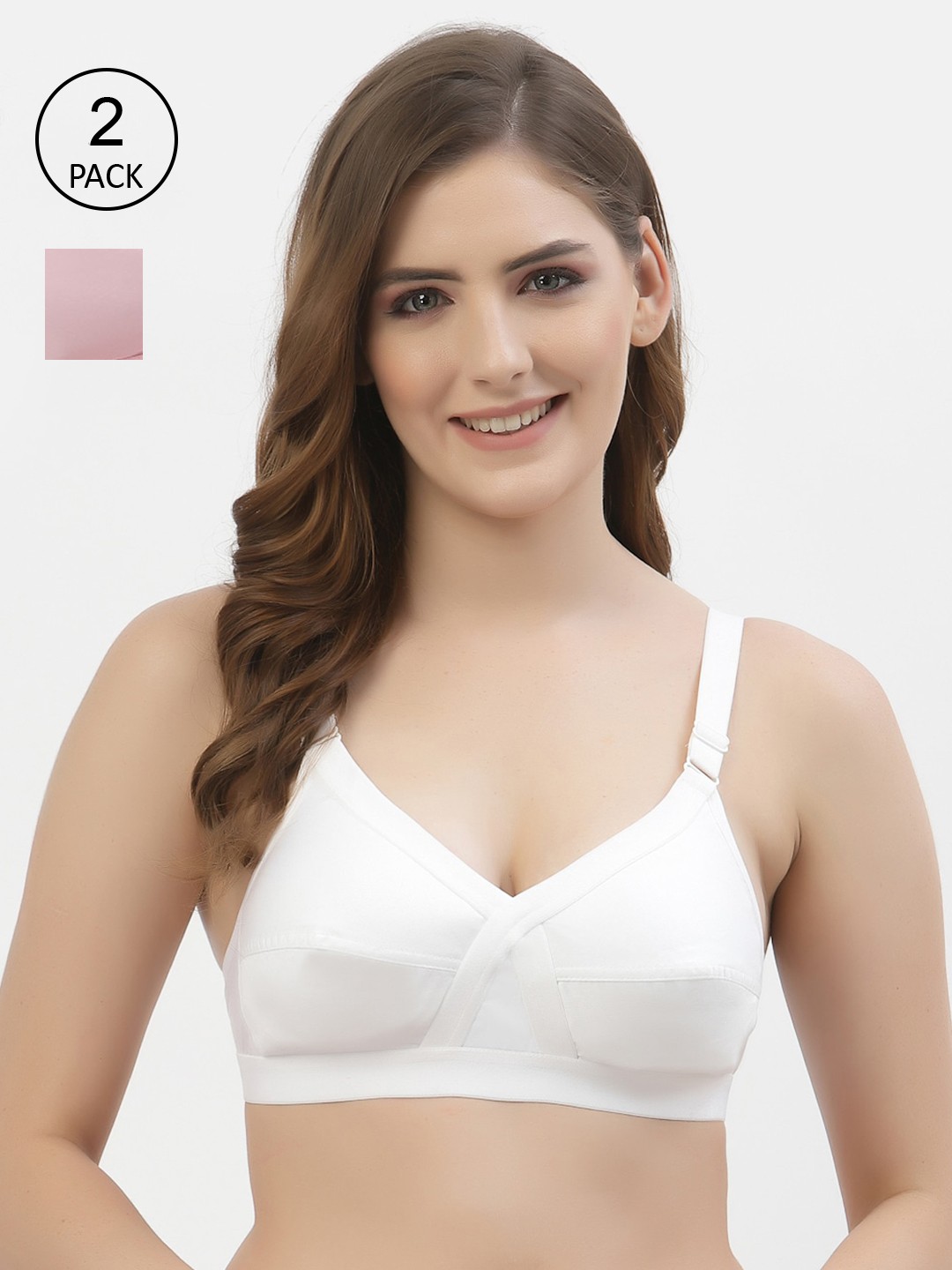 

Floret Pack of 2 Non-Padded Non-Wired Full Coverage Cotton Bras with All Day Comfort, White
