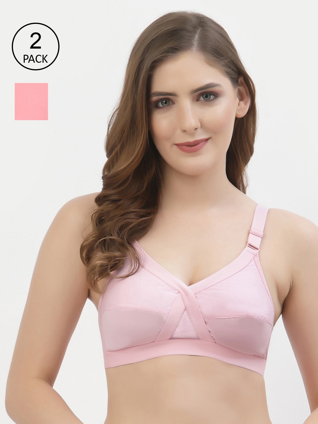 

Floret Pack of 2 Non-Padded Non-Wired Full Coverage Cotton Bras with All Day Comfort, Pink