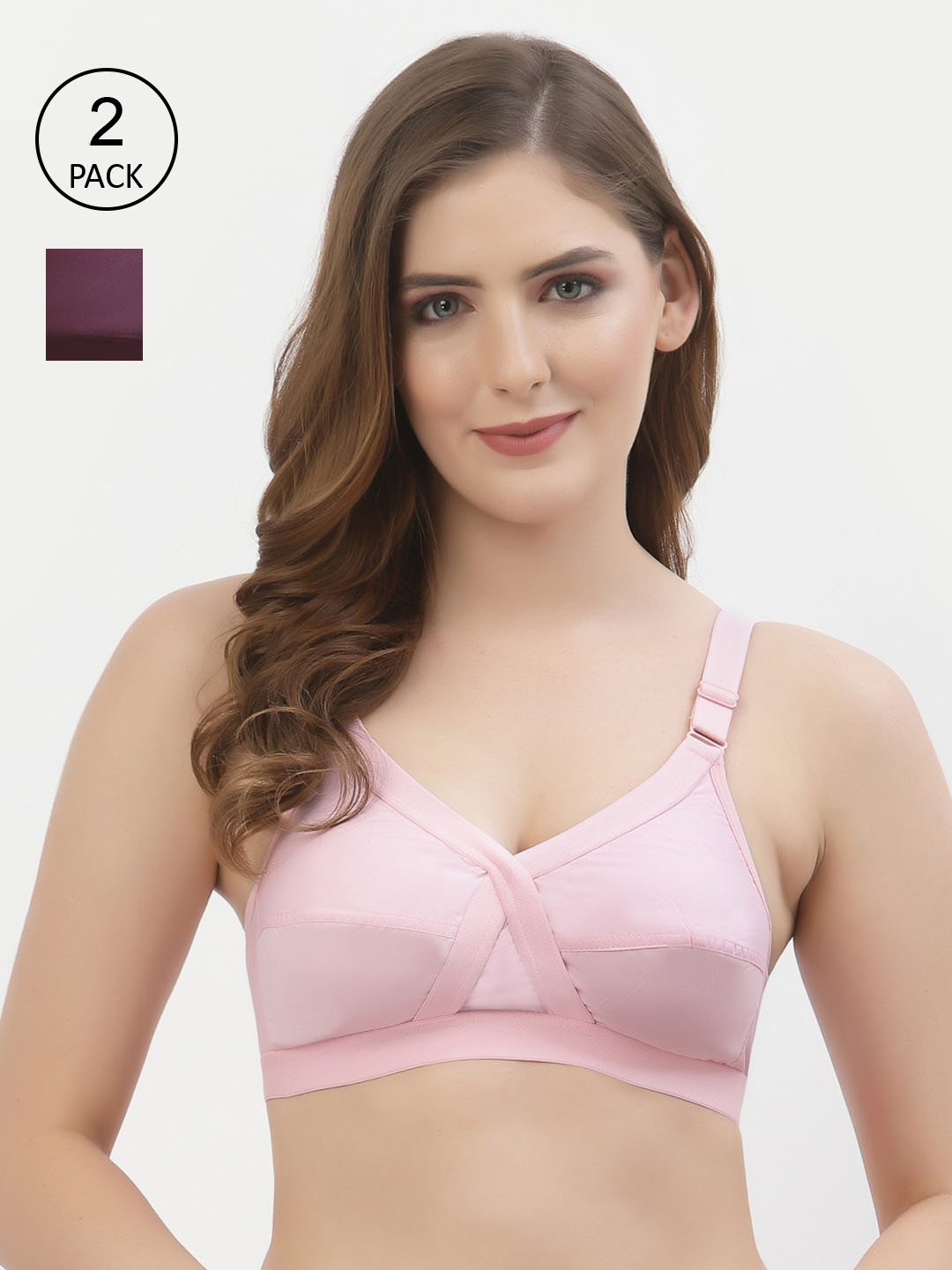 

Floret Pack of 2 Non-Padded Non-Wired Full Coverage Cotton Bras with All Day Comfort, Pink