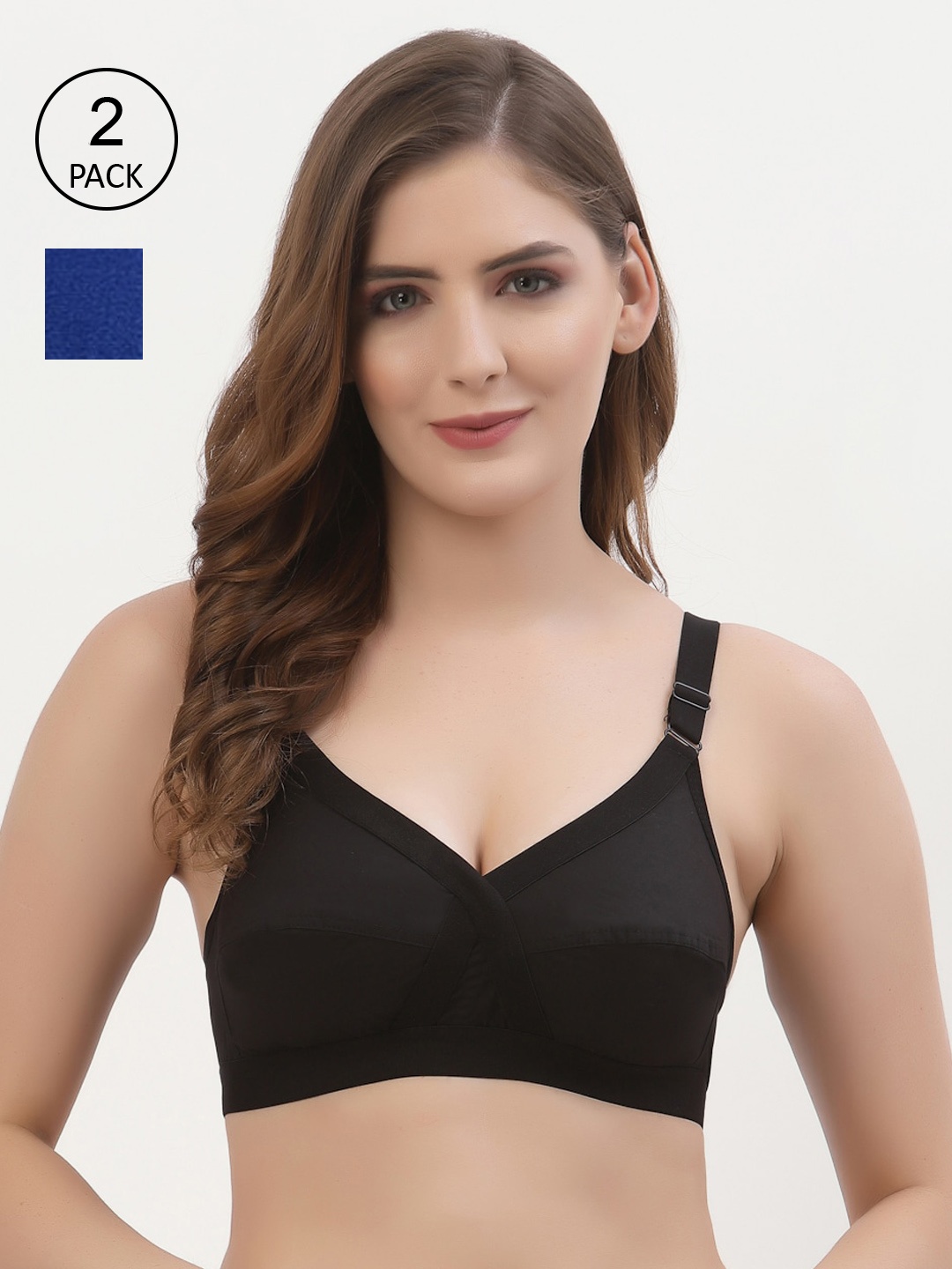 

Floret Pack of 2 Non-Padded Non-Wired Full Coverage Cotton Bras with All Day Comfort, Black