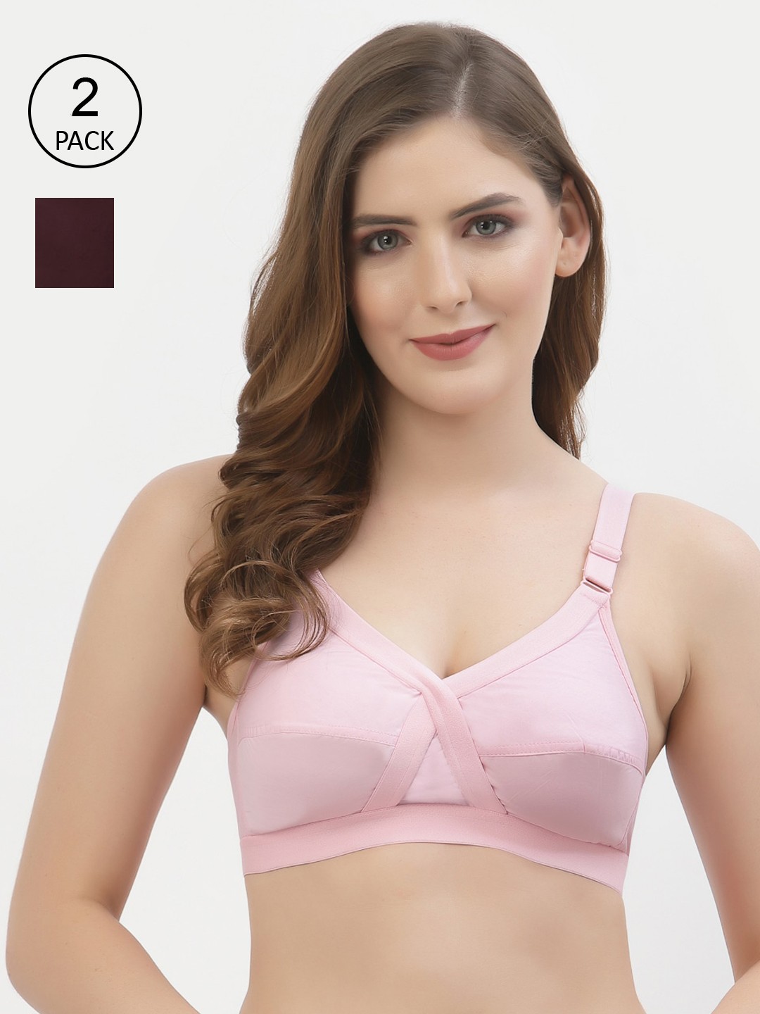 

Floret Pack of 2 Non-Padded Non-Wired Full Coverage Cotton Bras with All Day Comfort, Pink